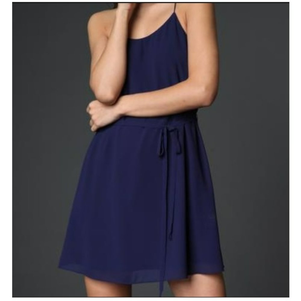NAKED ZEBRA STRING DRESS WITH TIE BELT:  Size Small Navy Blue